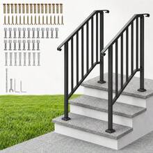 2-Pack Outdoor Handrails – Heavy-Duty Steel Stair Railing For 2-5 Steps, Weatherproof For Porch, Deck & Entryway - 3-step - View 1
