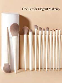 5/7/10/12pcs Makeup Brush Set Eyeshadow Brush Blade Brush Sickle Eyeliner Brush Powder Brush Makeup Tools Suitable For Beginners And Makeup Enthusiasts - Beige - View 1