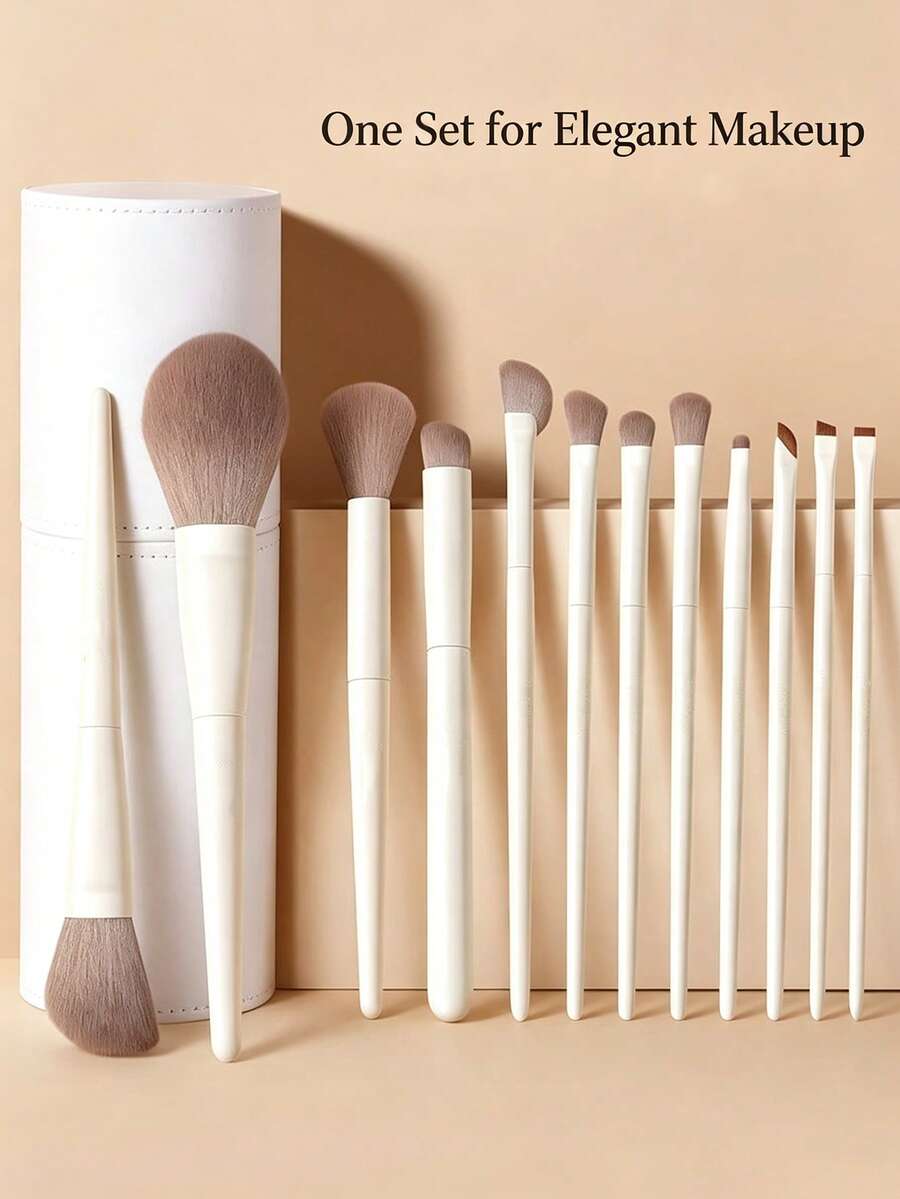 5/7/10/12pcs Makeup Brush Set Eyeshadow Brush Blade Brush Sickle Eyeliner Brush Powder Brush Makeup Tools Suitable For Beginners And Makeup Enthusiasts - Beige - View 1