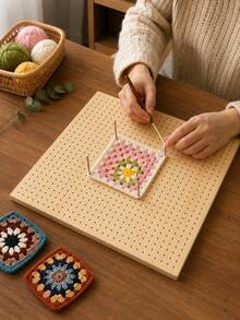 1 Set Wooden Crochet Blocking Board With Stainless Steel Pins, Granny Square Blocking Board With Precise Grid Holes, Smooth And Reusable, Suitable For Knitting, Crochet Projects, DIY Crafts, Perfect For Beginners And Experienced Crafters, Gift - Wood Color - View 4