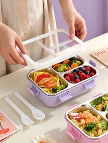 850ml Multi-Compartment Lunch Box, 304 Stainless Steel And PP Material Divided Meal Container, Includes Fork And Spoon Set, Leak-Proof Design, Suitable For School, Office And Travel, And Reusable - Multicolor - View 10