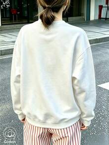 Women's Crew Neck Sweatshirt, Travel Pullover, Cotton Top, Women's Autumn/Winter Basic Sweatshirt - White - View 4