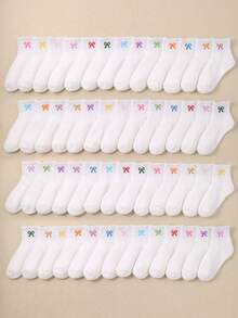 20/10/5 Pairs Random Kids White Series Elastic Crew Socks, Soft & Comfortable, Breathable, White Socks Bows For Girls, Fall Socks Baby Halloween Socks - Multicolor - View 7