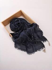 1pc Perforated Drawstring Tassel Hijab, Women Muslim Modest Headscarf, Hand‑Made Textured Tie‑Dye Scarf Shawl - Tassel String-through Textured Scarf - View 15