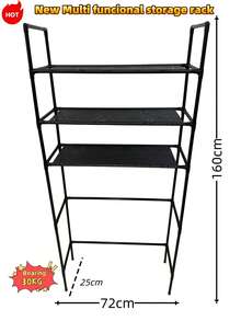 3-Tier Over The Washing Machine Storage Rack – Iron Laundry Organizer Shelf, Space Saving Bathroom Storage Stand, Heavy Duty Utility Rack, Black / White - Dark Green - View 9