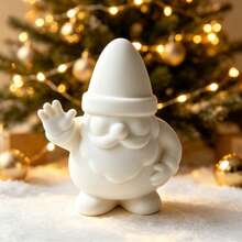 3D Printed Matte White Waving Santa Claus Figurine, Cute Hat & Beard Santa Sculpture, Minimalist Smooth Holiday Desktop Home Decor Craft - A - View 1