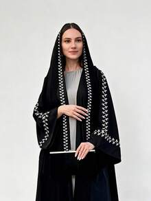 1pc Elegant Embroidered Hijab With Shawl, Fashionable Abaya Suitable For Women's Daily Wear, All Season - Multicolor - View 12