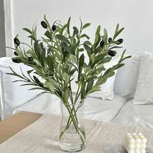 Single Stem Artificial Olive Branch, Green Plant Stem, Olive Leaves, Artificial Fruit, Silk Plant, Artificial Olive Branch Green Plant Stem, Vase Decoration, Home Decor, Indoor Artificial Greenery, Wedding Bouquet, Archway 1/3/5pcs - Olive Green - View 3