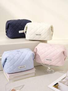 Large Opening Design Large Capacity Makeup Bag With Zipper, Lightweight Travel Toiletry Bag, Waterproof Foldable Quilted Cosmetic Storage Bag, Suitable For Skincare, Brushes, Bathroom And Travel Essentials, Gift For Girls And Women - Multicolor - View 2