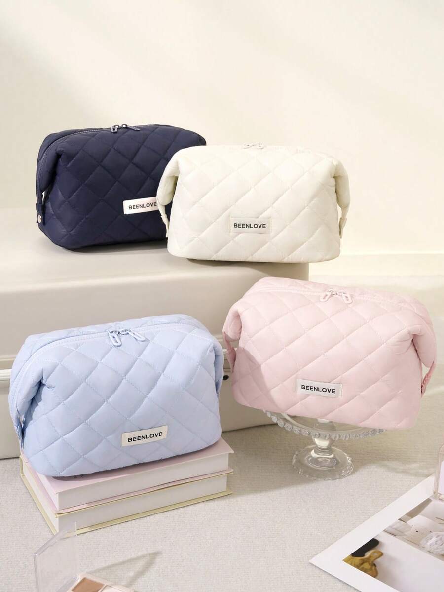 Large Opening Design Large Capacity Makeup Bag With Zipper, Lightweight Travel Toiletry Bag, Waterproof Foldable Quilted Cosmetic Storage Bag, Suitable For Skincare, Brushes, Bathroom And Travel Essentials, Gift For Girls And Women
