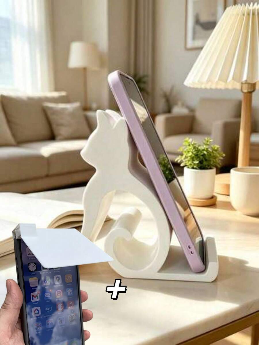 2pcs Set, Phone Sunshade + Holder Accessory. Universal Desktop Phone Accessory, Compatible With All Smartphones, Hands-Free Lazy Design, Supports Dorm Live Streaming And Movie Watching, Perfect Cute Desktop Decor Gift For Women And Students - A - View 1