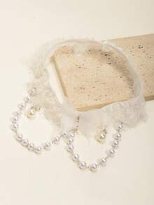 1pc White Lace Leg Garter With Faux Pearl Chain And Butterfly Decor Bridal Thigh Chain - White - View 3