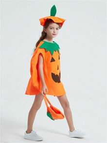 3-Piece Pumpkin Set - Pumpkin Hat, Trick-Or-Treat Bag, Costume Outfit, Suitable For Halloween Celebrations And Performances - Multicolor - View 8