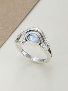 ZHIXUN 1pc Minimalist Design Shiny Synthetic Moonstone Women's Ring, Suitable For Daily Office, Garden Picnic And Cozy Date Night - Ring - View 9
