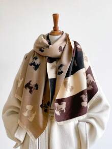 1pc Thick Cartoon Puppy Dog Rectangular Scarf 65*185cm, Brushed Polyester Faux Cashmere, Autumn Winter Shawl For Travel Party, Multi‑Use As Headscarf - Multicolor - View 5