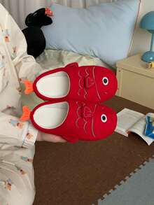 XIXITIAO Cute Carp Novelty Home Slippers, Lightweight Cozy Warm Closed‑Toe Indoor House Slippers For Winter - Red - View 3