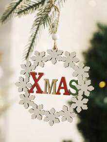 1pc Christmas White Snowflake XMAS Letter Hanging Ornament Rustic Round Wreath Pendant Holiday Tree Decor Festive Letter Detail For Christmas Tree Window Wall Door Handle Fireplace Mantel Party Home Decoration - Style 13 - View 3