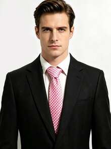 1pc Unisex Pink & White Fine Plaid College Style Shirt With Slim Tie Accessory - Multicolor - View 3
