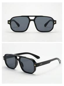 1pc Men's PC Material Classic Square Double Bridge Large Frame Minimalist Personalized Fashion Glasses, Suitable For Party, Casual, Vacation, Travel, Beach, Daily Decoration - 2-piece Combo Pack (green + Black) - View 3