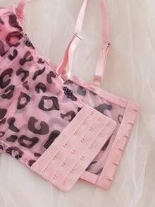 Women's Leopard Print Bow Decor Sexy Everyday Spaghetti Strap Bra - Pink - View 5
