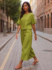 Women Two-Piece Outfits - Olive Green - View 3
