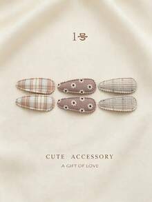 6Pcs Floral Plaid Fabric Hair Clips, Cute Lace-Trimmed Baby Hair Clips, Sweet And Non-Slip Hairpins, Suitable For Little Girls To Wear Daily. - Multicolor - View 4