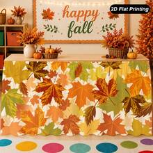 1pc 2D Flat Autumn Tablecloth With Maple Leaf Design, Perfect For Home Kitchen Thanksgiving Decoration, Family Party Holiday Decor, Autumn Decoration - A - View 3