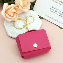 1pc PU Leather Earphone Case Protective Cover Small Square Coin Purse Keychain Pendant Car Key Bag Portable - Multicolor - View 14