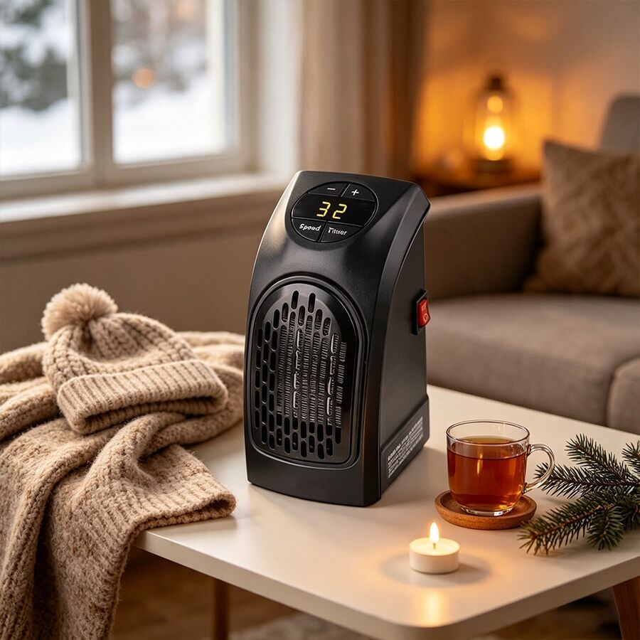 Mini Plug-In Space Heater With LCD Digital Display, Adjustable Thermostat, 24-Hour Timer, Overheat Protection, Suitable For Offices Or Bedrooms - US A Type Plug(110-127V) - View 1