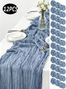 12pcs 16.9x118 Inch Tablecloth, 10ft Bohemian Romantic Long Tulle Tablecloth, Suitable For Wedding Party And Bride, Christmas Table Decor - Dusty Blue - View 14