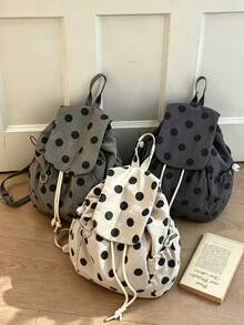 Balo dây rút họa tiết chấm bi vintage, chất liệu nylon bền, kiểu khóa cài, nhẹ, đa năng cho đi làm và du lịch dành cho nữ - Nhiều màu - Xem 2