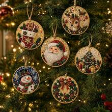 Diamond Painting Christmas Decor Set, Round Rhinestone Mosaic Pendant, Santa Claus Snowman Reindeer Christmas Tree Ornament, Holiday Home Christmas Tree Hanging Decoration - A - View 1