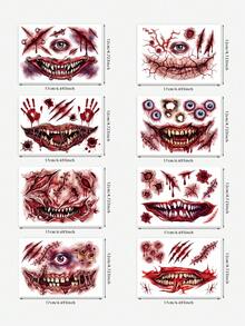 8pcs Temporary Tattoo Sticker, Halloween Horror Monster Big Mouth Ghost Face Makeup Pattern, Realistic Tattoo Design, Suitable For Daily, Bachelorette Party Favors, Music Festival, Game, Graduation Gift, Lasts 3‑5 Days - Multicolor - View 12