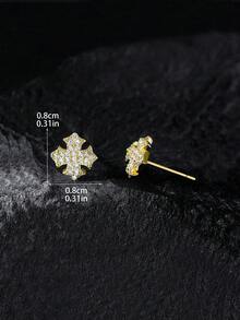 1對多款嘻哈風全鋯石盾牌耳釘，龐克幾何時尚銅鑲鋯石經典中性耳環，大號、中號、小號可選，適合日常配戴與派對 - 彩色 - 查看 4