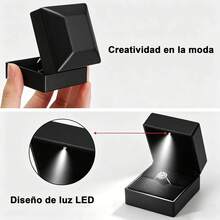 Caja de Regalo Navideña con Luz LED para Anillo, Estuche Joyero Plegable Elegante, Regalo Romántico para Parejas, Propuesta, Boda, Aniversario y Cumpleaños - Azul marino - Ver 2