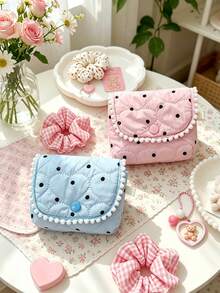 Cute Quilted Coin Purse Women's Earphone Storage Pouch Small Storage Bag Sweet Dot & Plaid Bear Pattern Pouch For Earbuds Lipstick Small Accessories - Multicolor - View 3