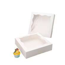 5pcs/10pcs 9.1*9.1*2.6 Inch Cake Gift Boxes With Transparent Window, Foldable Empty Paper Packaging Boxes, White And Kraft Paper Material Gift Boxes, Suitable For Party Favors, Wedding Birthday DIY Gift Packaging, Can Be Used For Halloween Candy And Cake Packaging - Multicolor - View 2