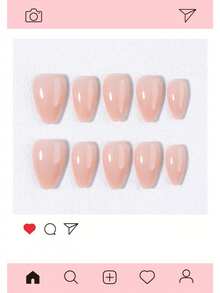 30 buah Kuku Tempel Pendek Berbentuk Almond Warna Pink Nude Mengkilap, Set Kuku Palsu Akrilik, Termasuk 1 buah Lem Jelly dan 1 buah Kikir Kuku - MultiWarna - View 3