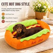 Cute Bread & Hot Dog Shaped Dog Bed, Cat Bed, Removable & Washable Pet Mat, Comfortable Soft Small Pet Sofa, Non-Slip Bottom Design - Multicolor - View 7