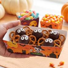 12/24pcs Nampan Kertas Sekali Pakai Halloween, Piring Saji Motif Tengkorak, Kotak Makanan Penutup, Kotak Camilan, Peralatan Makan Pesta Halloween, Cocok Untuk Camilan, Popcorn, Makanan Penutup, Acara Kumpul-kumpul, Penggunaan Halloween - Mudah Dilipat dan Dirakit - MultiWarna - View 5