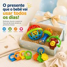 Kit Sensorial Bebê Mordedor E Chocalho Montessori Seguro - diversas - Visão 7