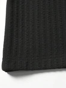 緹花紋理千鳥格拼接翻領簡約舒適休閒百搭長袖 Polo 衫 - 黑色 - 查看 7