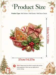 1pc Christmas Gingerbread Cookie & Gift Box Wall Sticker, Holly Berry & Jingle Bell Wall Decal, Self-Adhesive Removable Waterproof PVC Peel And Stick Wall Decor For Kitchen Dining Room Living Room, Holiday Home Decoration - Christmas Gift Tray Theme Wall Sticker - View 5
