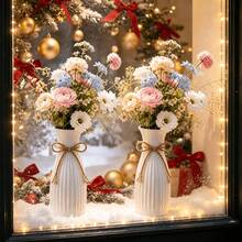 5/10pcs White Striped Plastic Vase Set With Jute Rope Decoration, Modern Vertical Stripe Home Decor Vase, Small Desktop Vase For Living Room, Bedroom, Office, Wedding, Nordic Style Home Desktop Ornament, Table Centerpiece, Suitable For Wedding, Party And Daily Decoration - Clear - View 1
