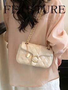FEISTURE 1pc Solid Color Quilted Embroidered Women's Shoulder Bag, Chain Crossbody Small Square Bag, Suitable For Girls, Women, College Students, New Professionals And White-Collar Workers, Perfect For Work, Business, Commuting, School - Multicolor - View 7