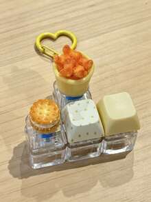 1pc Cute Fried Chicken Bucket Polka Dot Keychain With Button Cap Pendant, Bag Accessory, Suitable As A Gift For Friends - Multicolor - View 3