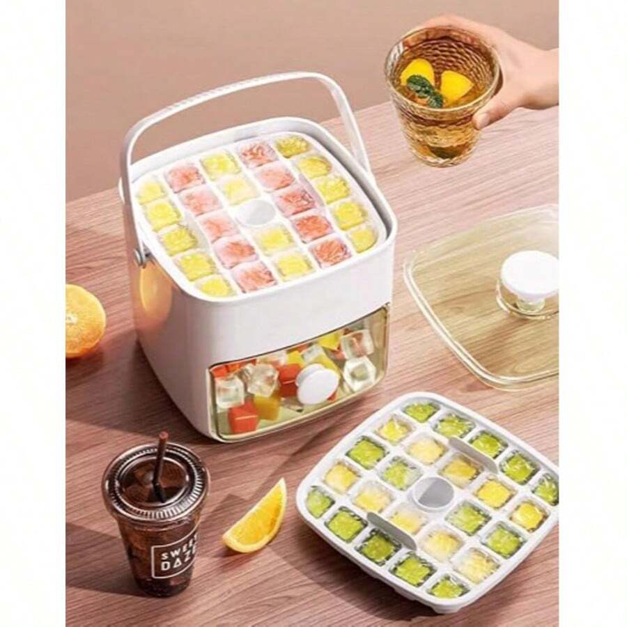 1 buah Baki Es Batu Dua Lapis 68 Kotak, Pembuat Es Sekali Tekan, Sendok Terintegrasi untuk Pembuatan Es Cepat, Mudah Dilepas, Cocok untuk Penggunaan di Rumah, Wadah Freezer Portabel, Kotak Penyimpanan Rumah Tangga, Set DIY Seru dengan Kotak Penyimpanan dan Sendok, Dua Lapis 68 Kotak