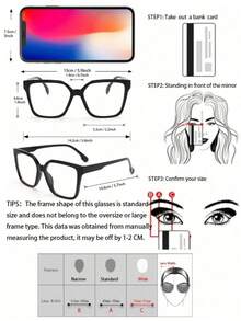 1 Pair Unisex Fashion Casual Minimalist Oversized Black Frame Slimming Plain Glasses - Colorless - View 3