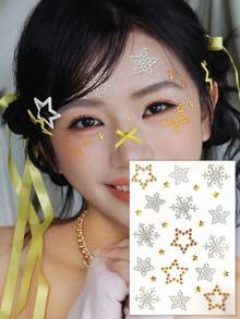 3D Realistic Multi-Particle Pentagram Butterfly Hexagon Snowflake Shiny Rhinestone Face Stickers For Women, Y2K Holiday Party Daily Makeup DIY Music Festival Ball Face Decor - Multicolor - View 3