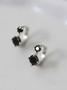 1 Pair S925 Sterling Silver Vintage Black Zirconia Double Diamond Stud Earrings, Luxury Spliced Earrings, Hypoallergenic Cool Elegant Women's Earrings - Earrings - View 4